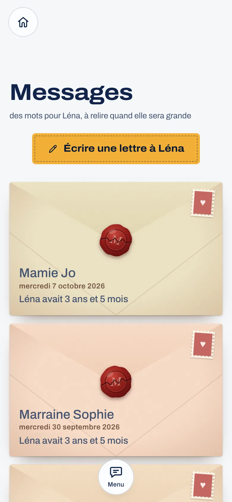 Messages et lettres scellées, dans un carnet de démonstration
